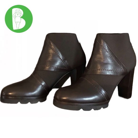 WALTER STEIGER BROWN LEATHER AND STRETCH FABRIC HEELED BOOTIES NIB (35.5) - Picture 1 of 12